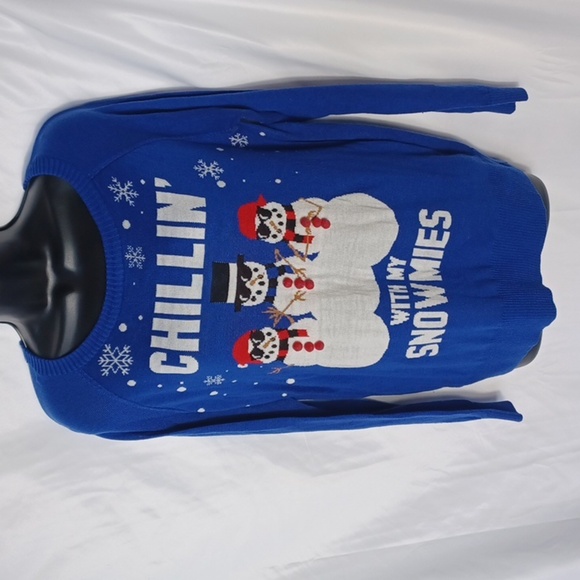 Chilling with my snowmies Christmas Sweater blue L - Picture 1 of 6